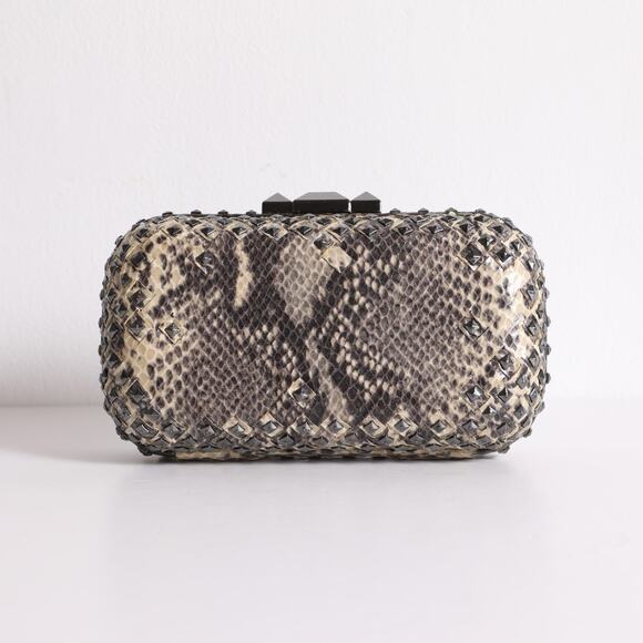 BCBGMaxAzria Handbags - BCBGMAXAZRIA Brown Snakeskin Studded Clutch Crossbody Purse